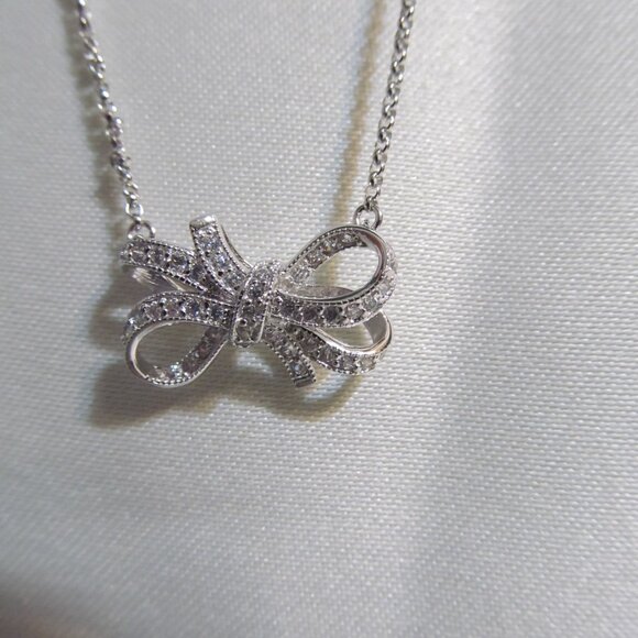 NWT Bella Luce Simulated Diamond Bow Design Adj 18" Necklace Sterling Silver 925 - Picture 8 of 16